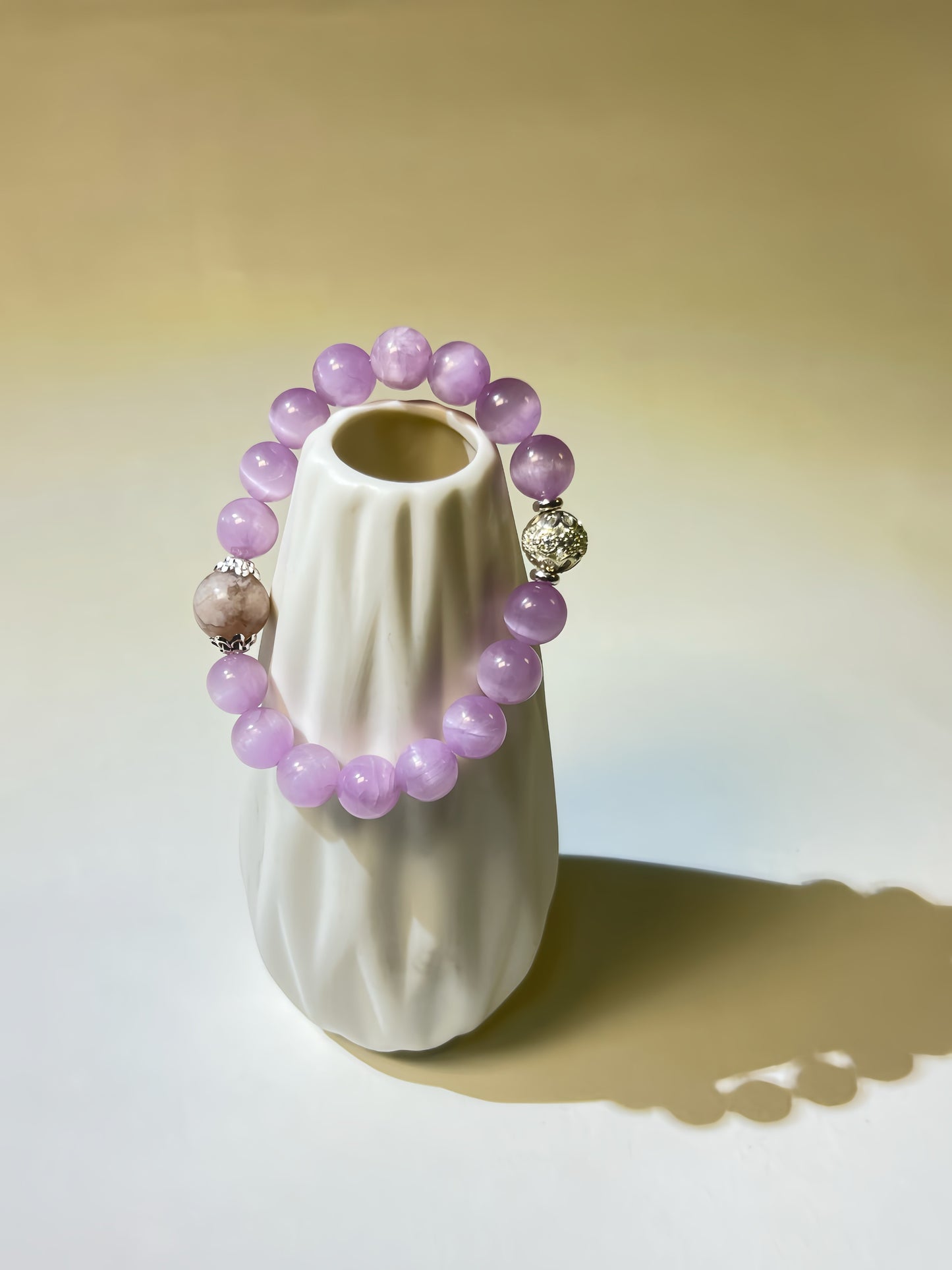 Natural Purple Lepidolite & Cherry Blossom Agate Healing Bracelet – Chakra Balancing Calming Energy Jewelry Gift for Women
