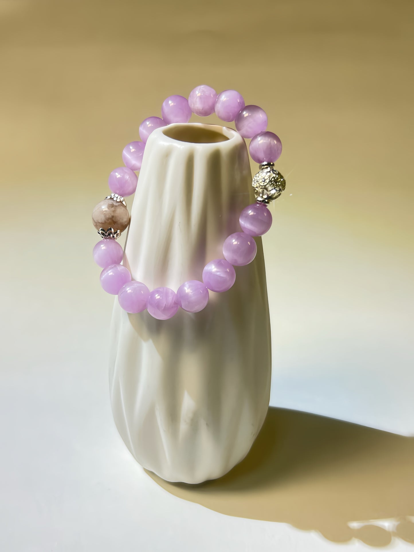 Natural Purple Lepidolite & Cherry Blossom Agate Healing Bracelet – Chakra Balancing Calming Energy Jewelry Gift for Women