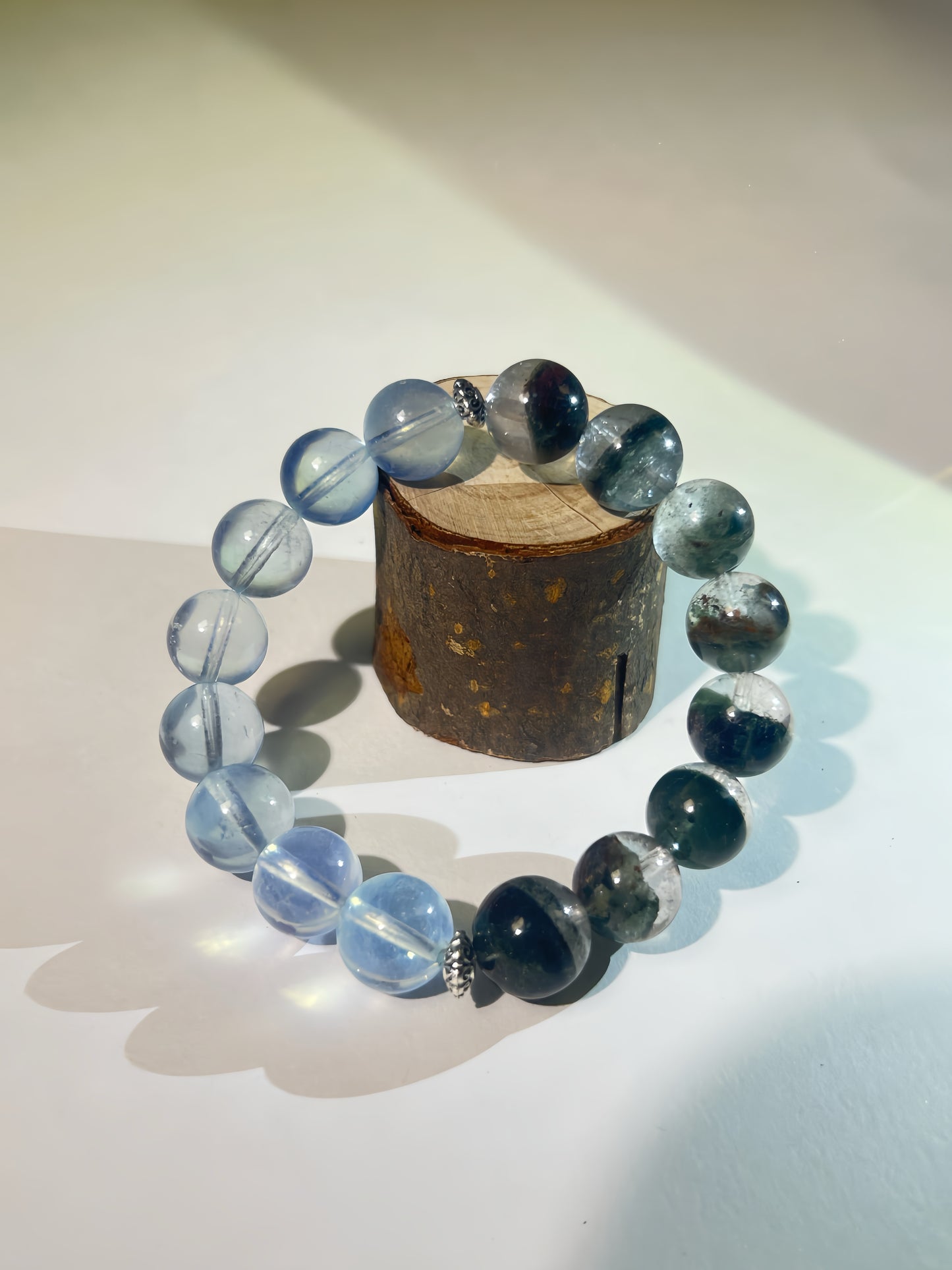 Green Phantom Quartz & Aquamarine Healing Bracelet - Natural Gemstone Bead Chakra Jewelry for Wealth, Energy & Protection