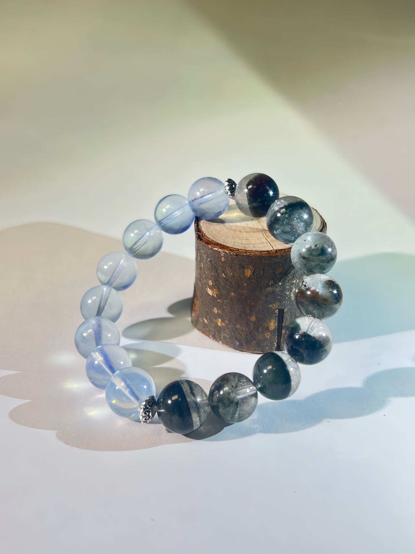 Green Phantom Quartz & Aquamarine Healing Bracelet - Natural Gemstone Bead Chakra Jewelry for Wealth, Energy & Protection