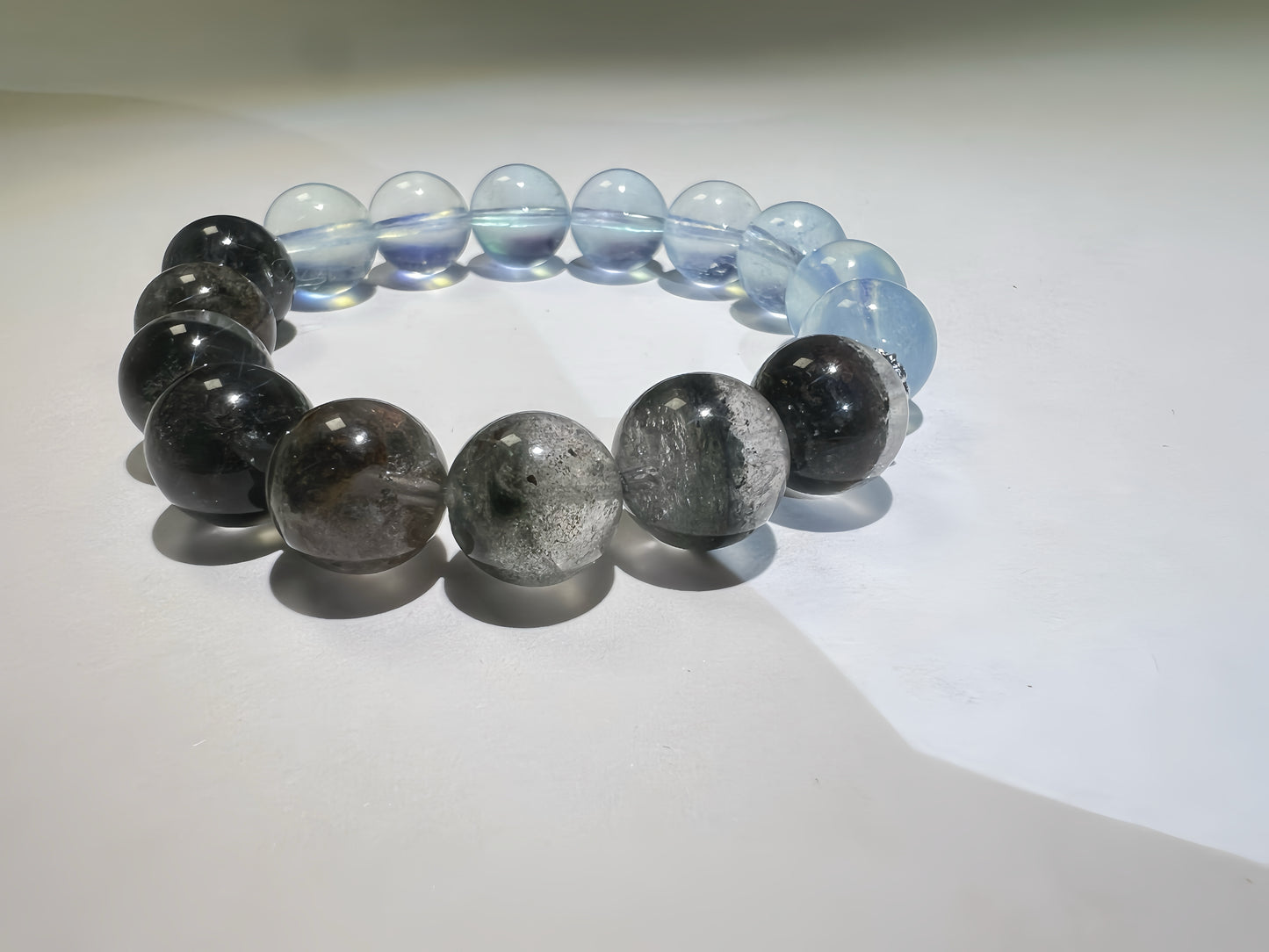 Green Phantom Quartz & Aquamarine Healing Bracelet - Natural Gemstone Bead Chakra Jewelry for Wealth, Energy & Protection