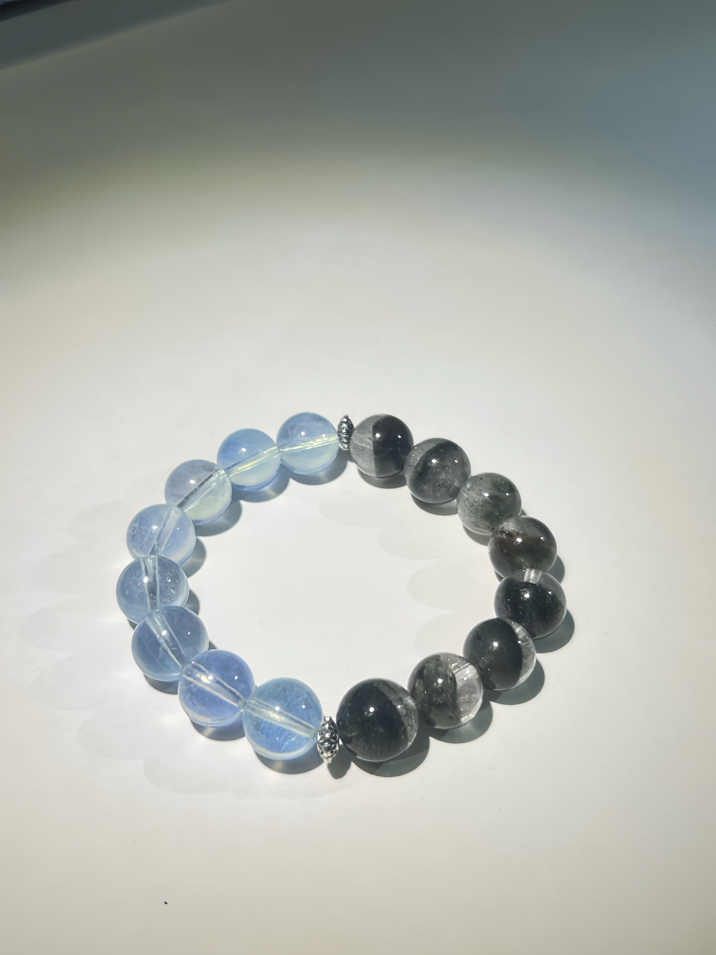 Green Phantom Quartz & Aquamarine Healing Bracelet - Natural Gemstone Bead Chakra Jewelry for Wealth, Energy & Protection