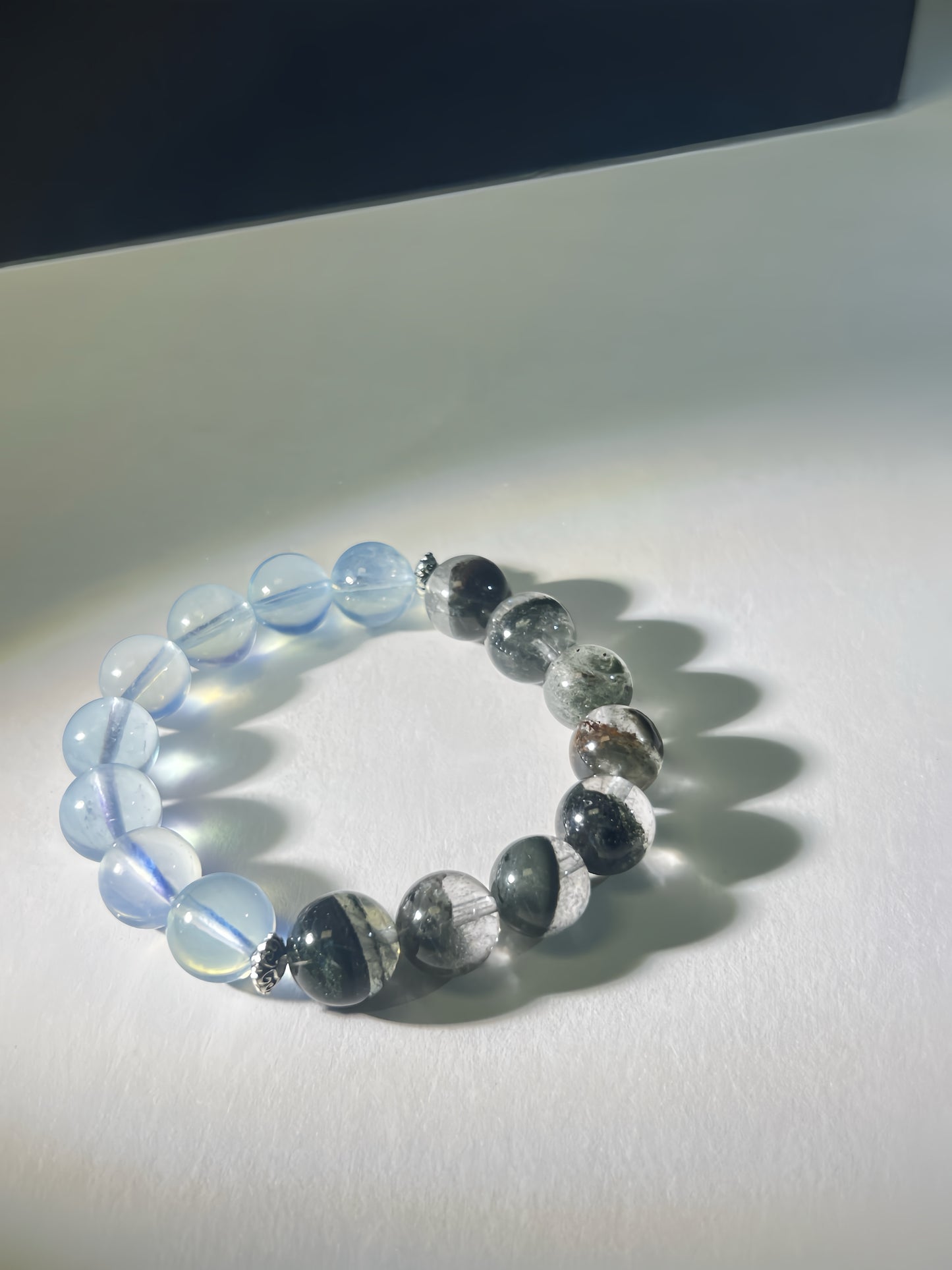 Green Phantom Quartz & Aquamarine Healing Bracelet - Natural Gemstone Bead Chakra Jewelry for Wealth, Energy & Protection