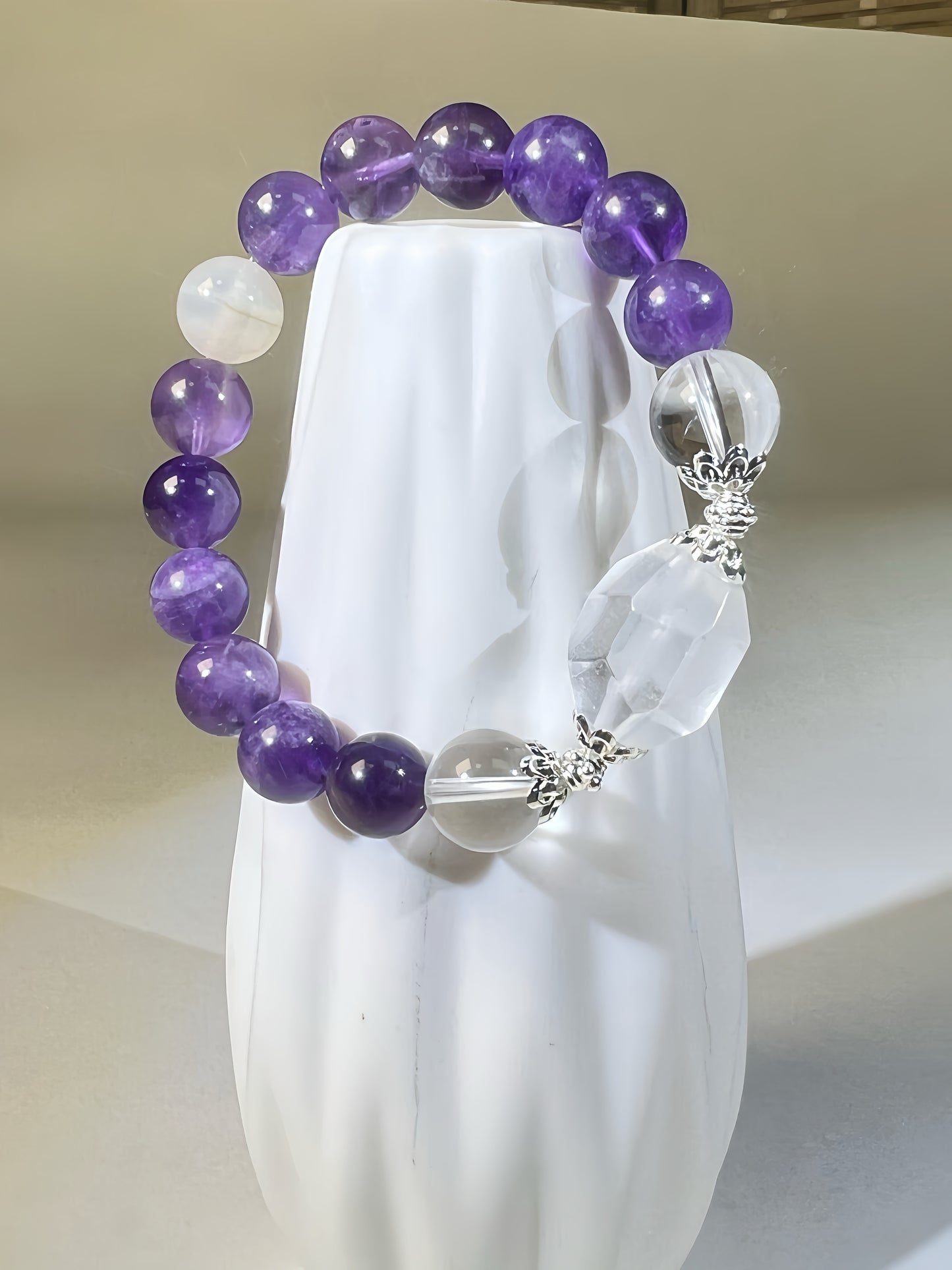 Natural Amethyst & Clear Crystal Bead Bracelet