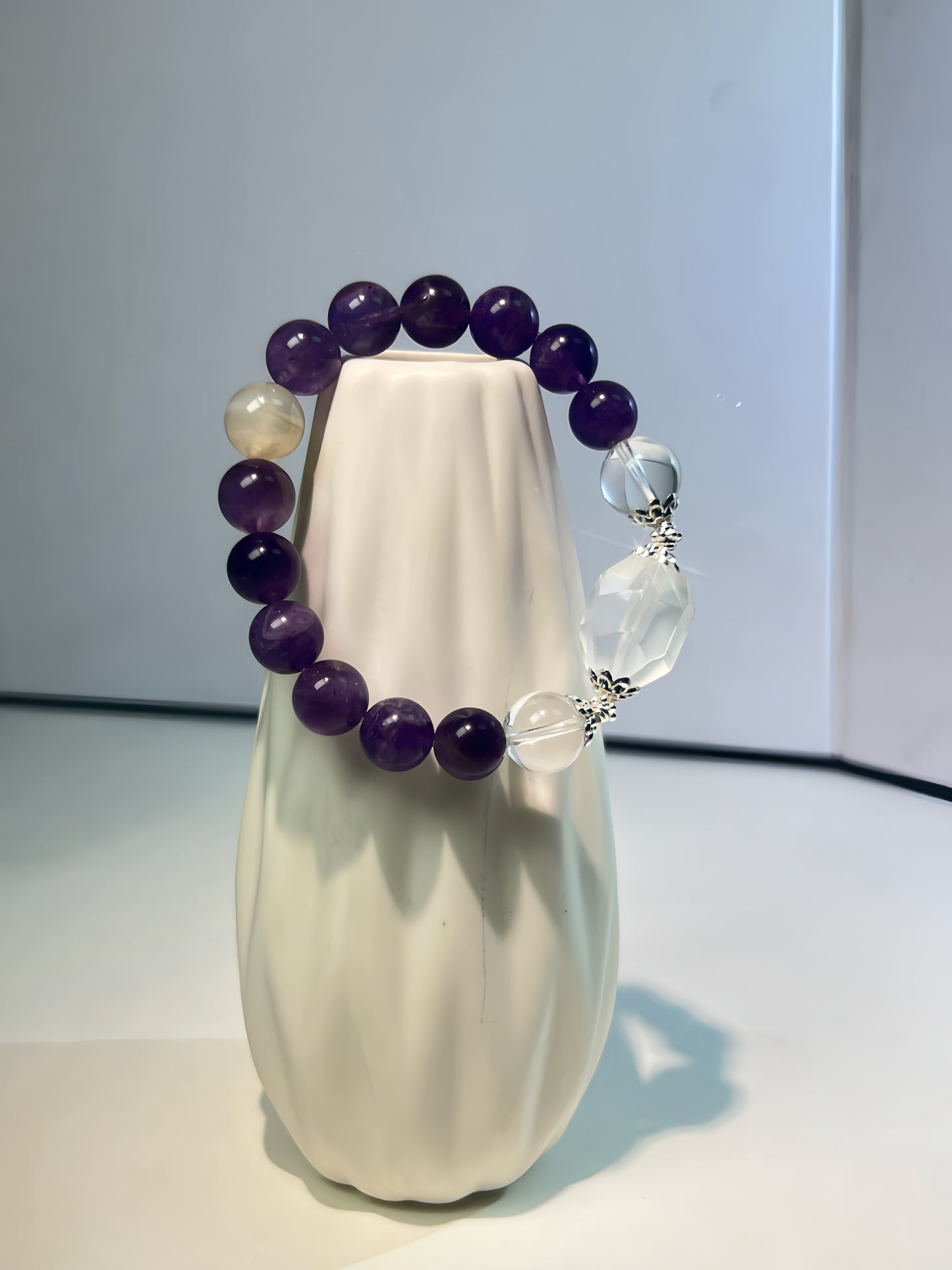 Natural Amethyst & Clear Crystal Bead Bracelet