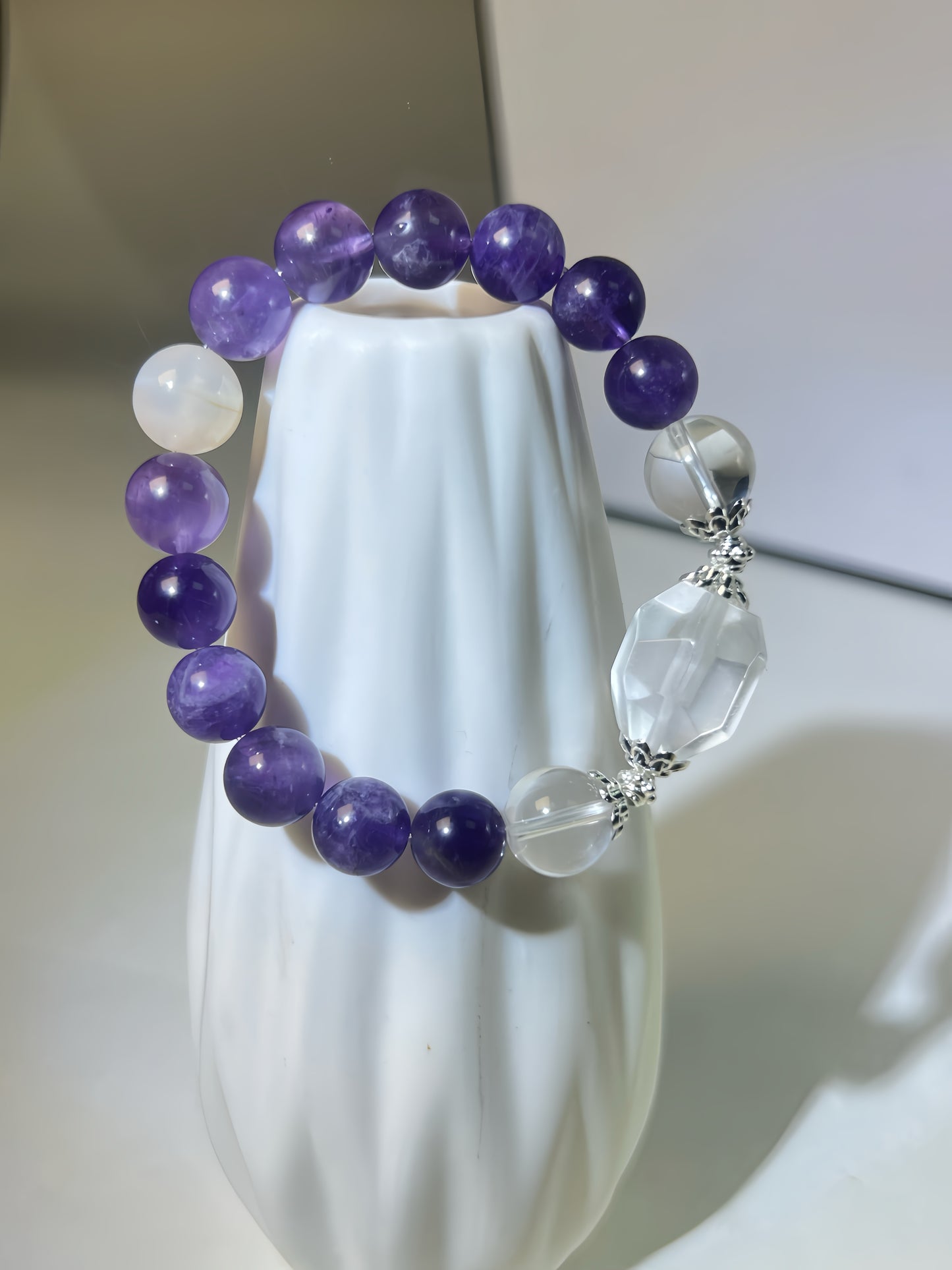 Natural Amethyst & Clear Crystal Bead Bracelet