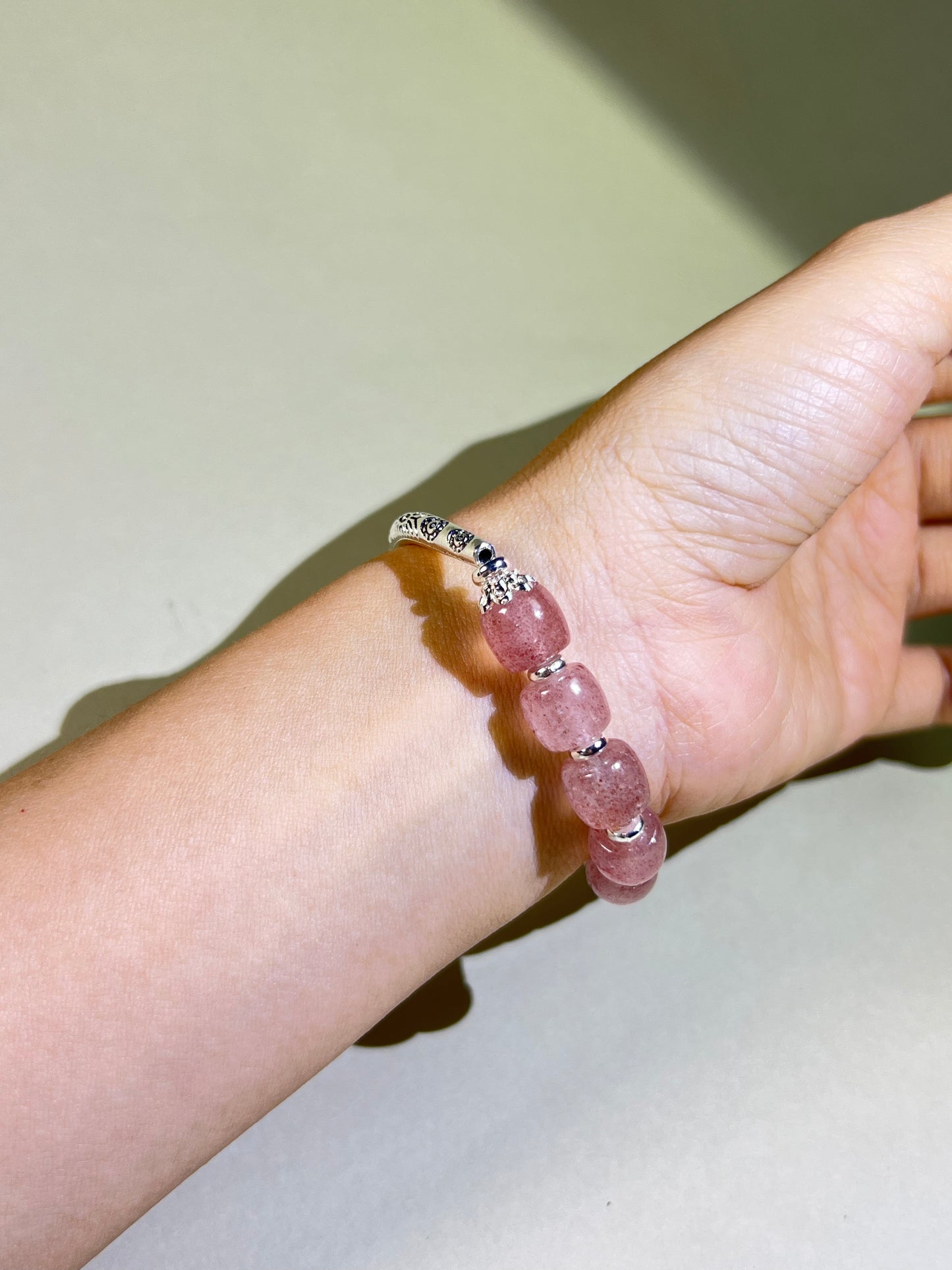Strawberry Quartz & White Crystal Bracelet - Love, Clarity & Healing Energy