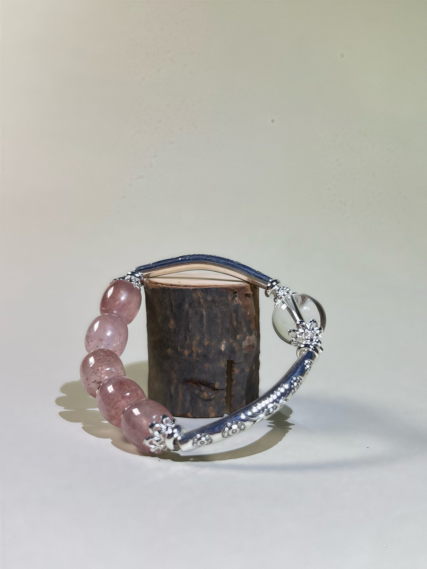 Strawberry Quartz & White Crystal Bracelet - Love, Clarity & Healing Energy