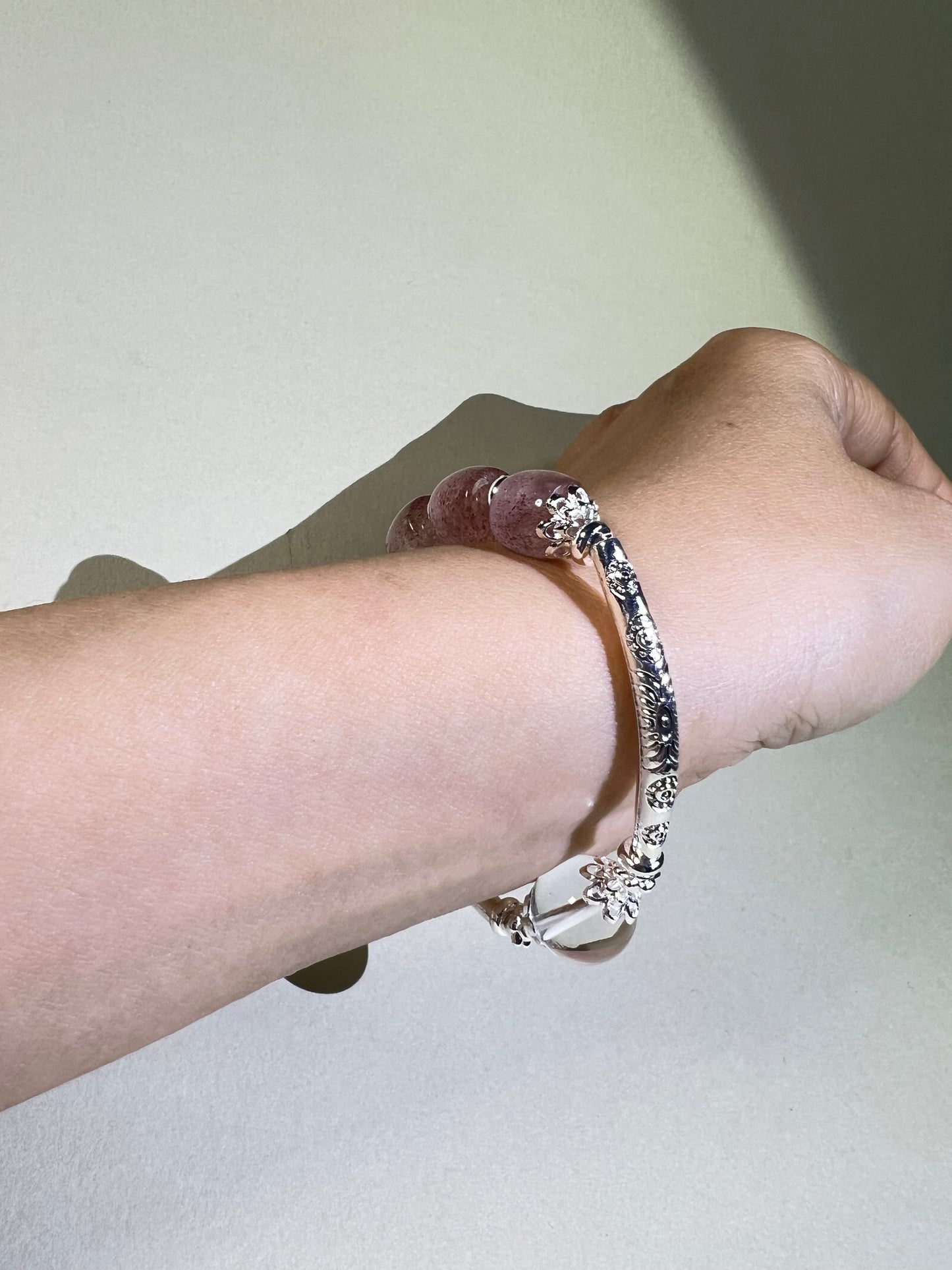 Strawberry Quartz & White Crystal Bracelet - Love, Clarity & Healing Energy