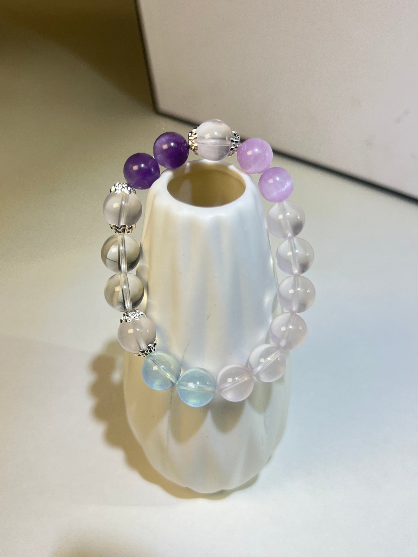 Multipurpose Crystal Bracelet: Aquamarine for Courage, Amethyst for Calm, Rose Quartz for Love – Handmade
