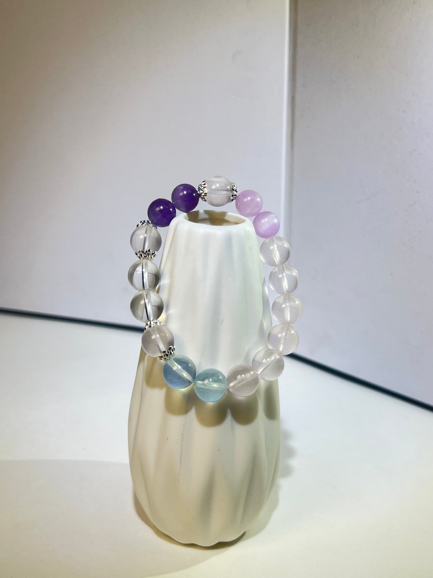 Multipurpose Crystal Bracelet: Aquamarine for Courage, Amethyst for Calm, Rose Quartz for Love – Handmade