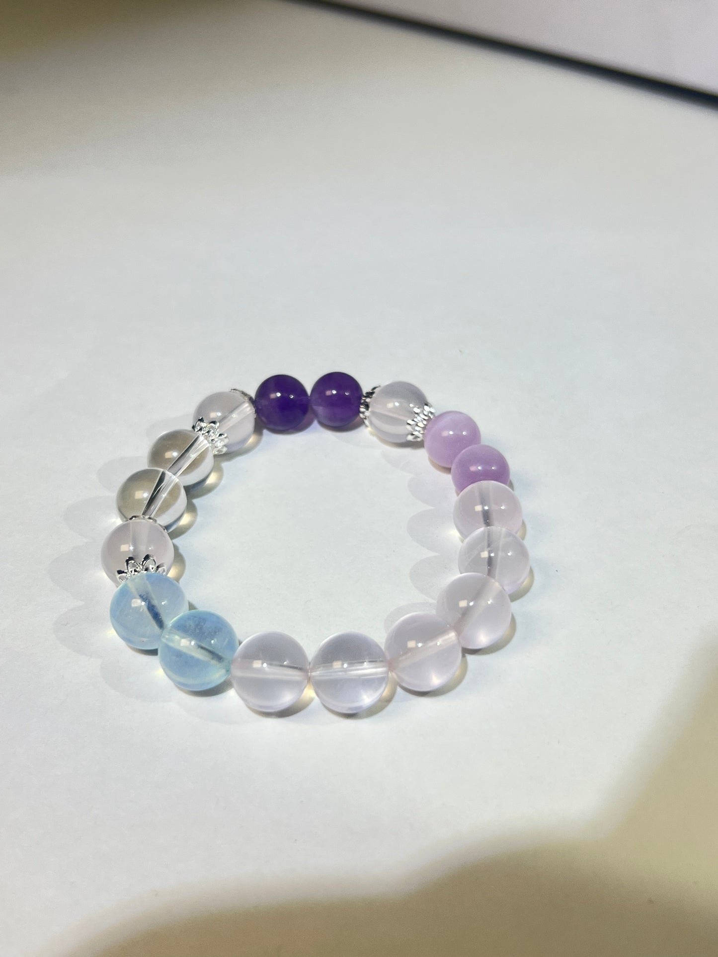 Multipurpose Crystal Bracelet: Aquamarine for Courage, Amethyst for Calm, Rose Quartz for Love – Handmade