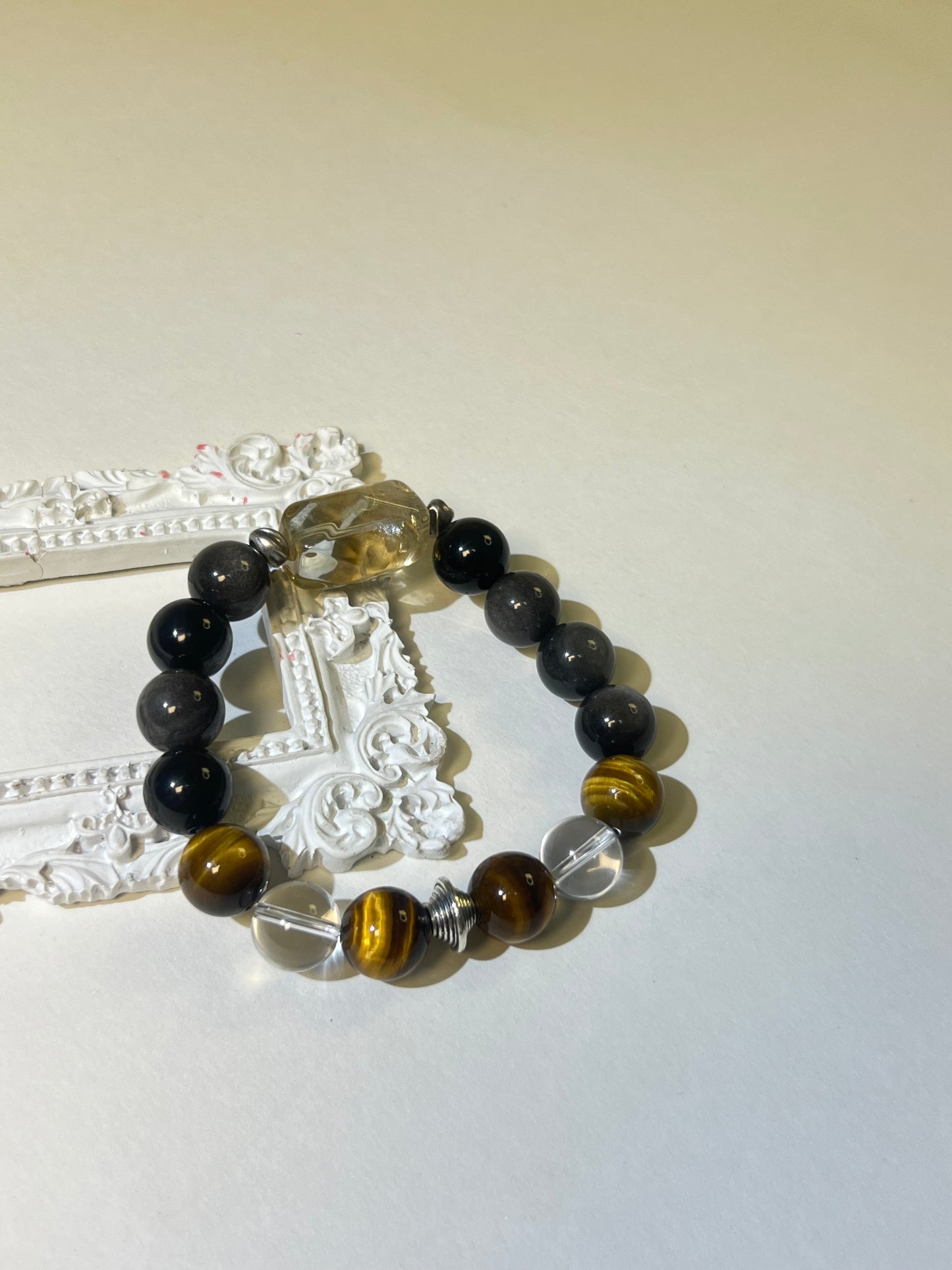 Chakra Balancing Bracelet – Smoky Quartz, Tiger’s Eye, Obsidian & Clear Quartz – Spiritual Gift for Anxiety Relief & Focus