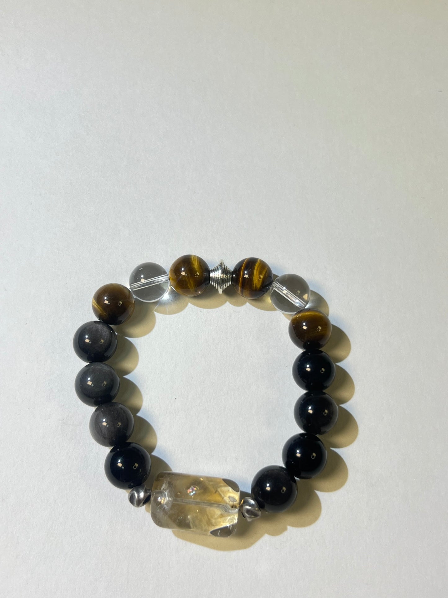 Chakra Balancing Bracelet – Smoky Quartz, Tiger’s Eye, Obsidian & Clear Quartz – Spiritual Gift for Anxiety Relief & Focus
