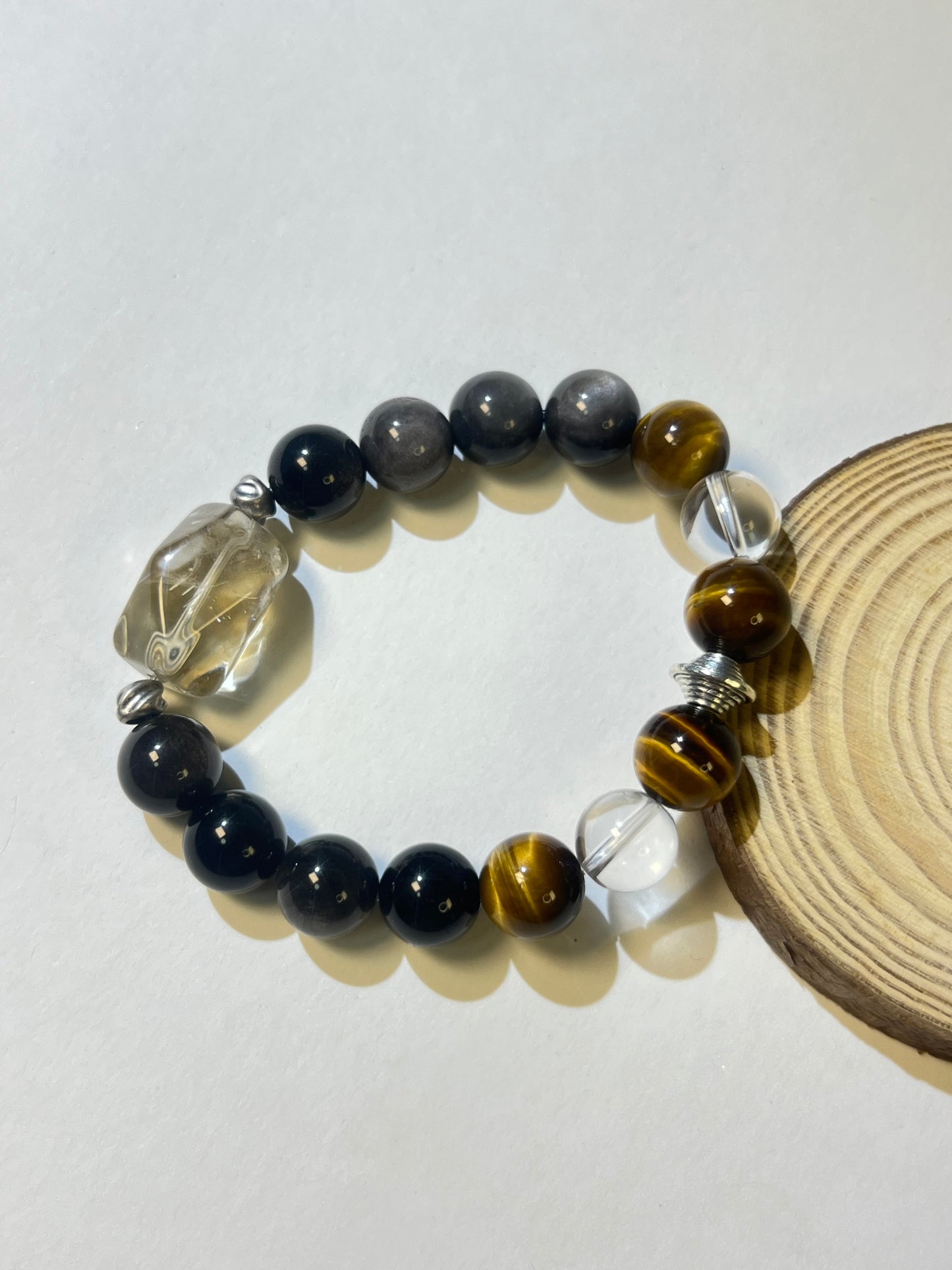 Chakra Balancing Bracelet – Smoky Quartz, Tiger’s Eye, Obsidian & Clear Quartz – Spiritual Gift for Anxiety Relief & Focus