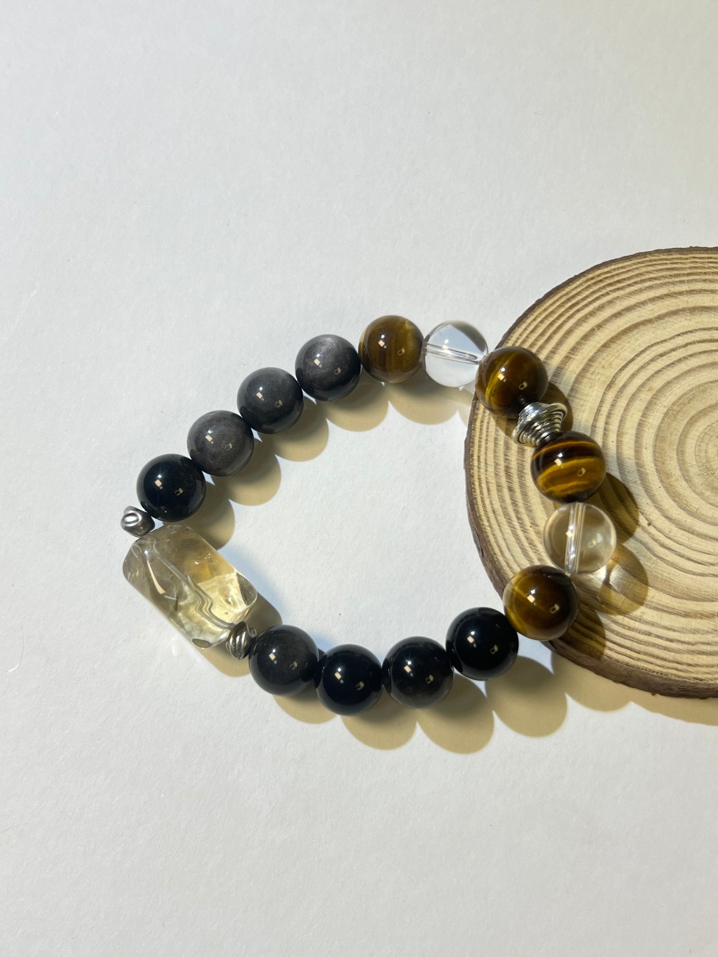 Chakra Balancing Bracelet – Smoky Quartz, Tiger’s Eye, Obsidian & Clear Quartz – Spiritual Gift for Anxiety Relief & Focus