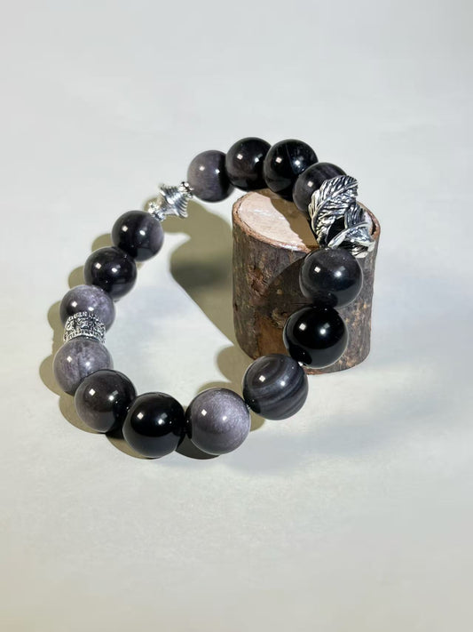 Obsidian Six-Syllable Mantra Buddhist Bracelet for Spiritual Protection & Healing | Tibetan Prayer Beads for Men & Women, Adjustable Meditation Jewelry Gift