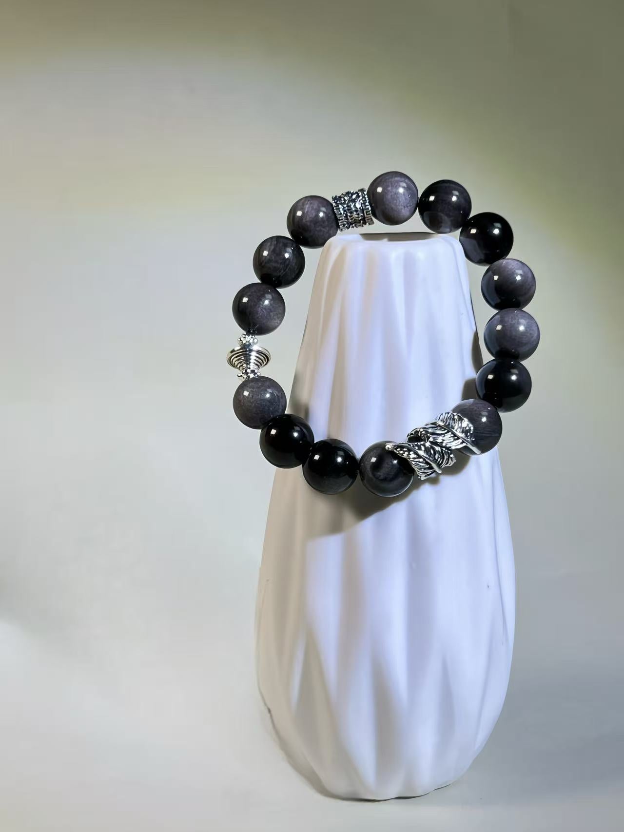 Obsidian Six-Syllable Mantra Buddhist Bracelet for Spiritual Protection & Healing | Tibetan Prayer Beads for Men & Women, Adjustable Meditation Jewelry Gift
