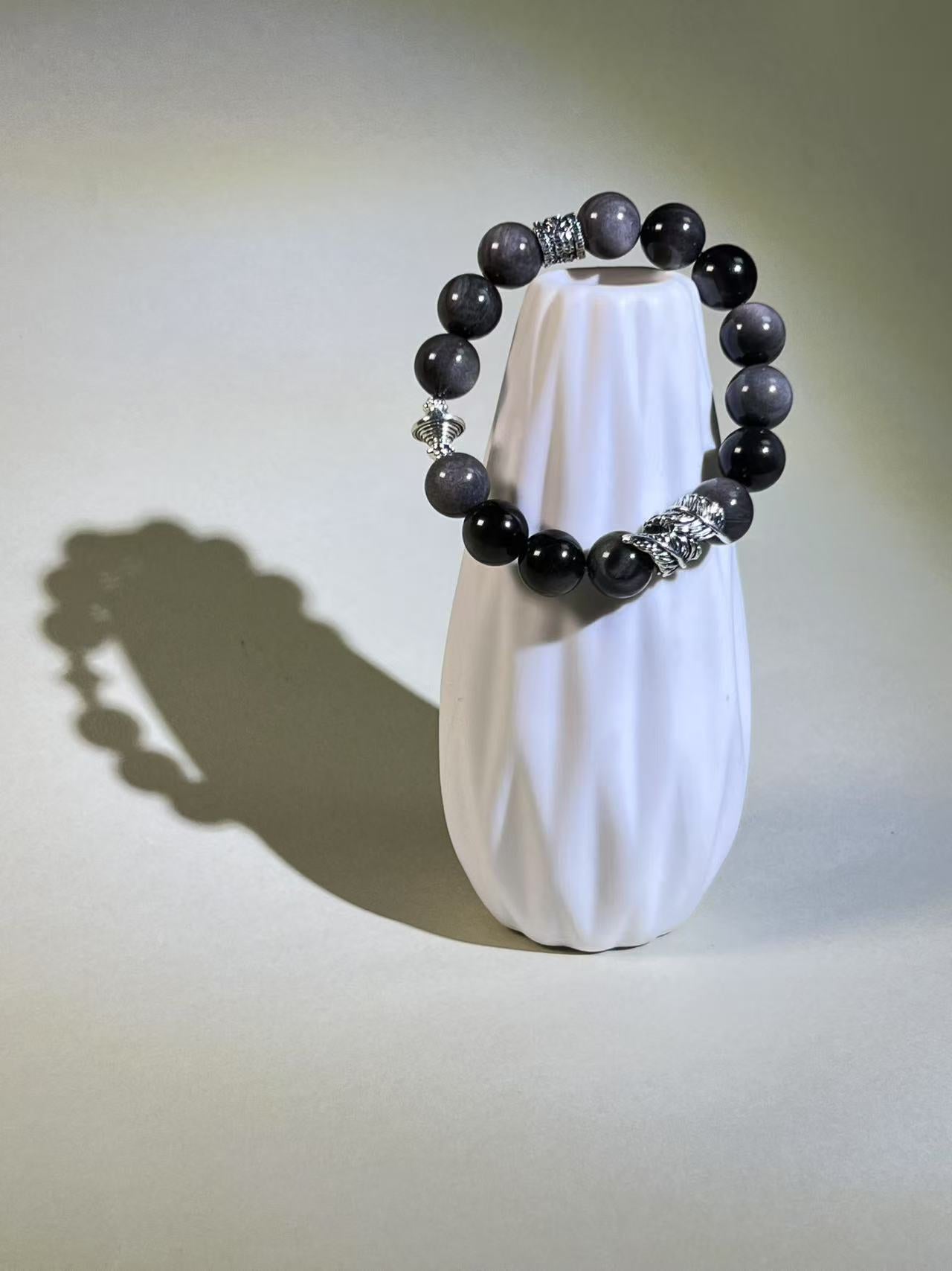 Obsidian Six-Syllable Mantra Buddhist Bracelet for Spiritual Protection & Healing | Tibetan Prayer Beads for Men & Women, Adjustable Meditation Jewelry Gift