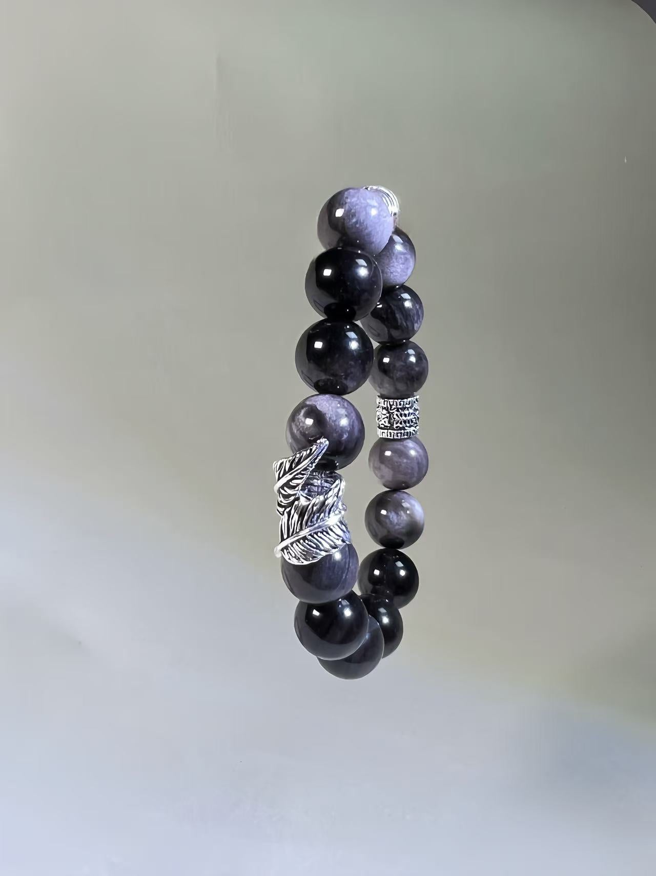 Obsidian Six-Syllable Mantra Buddhist Bracelet for Spiritual Protection & Healing | Tibetan Prayer Beads for Men & Women, Adjustable Meditation Jewelry Gift