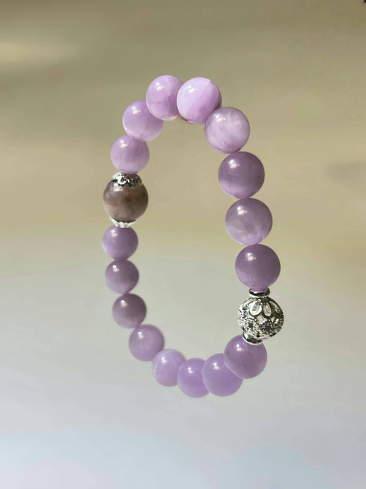 Natural Purple Lepidolite & Cherry Blossom Agate Healing Bracelet – Chakra Balancing  Calming Energy Jewelry Gift for Women