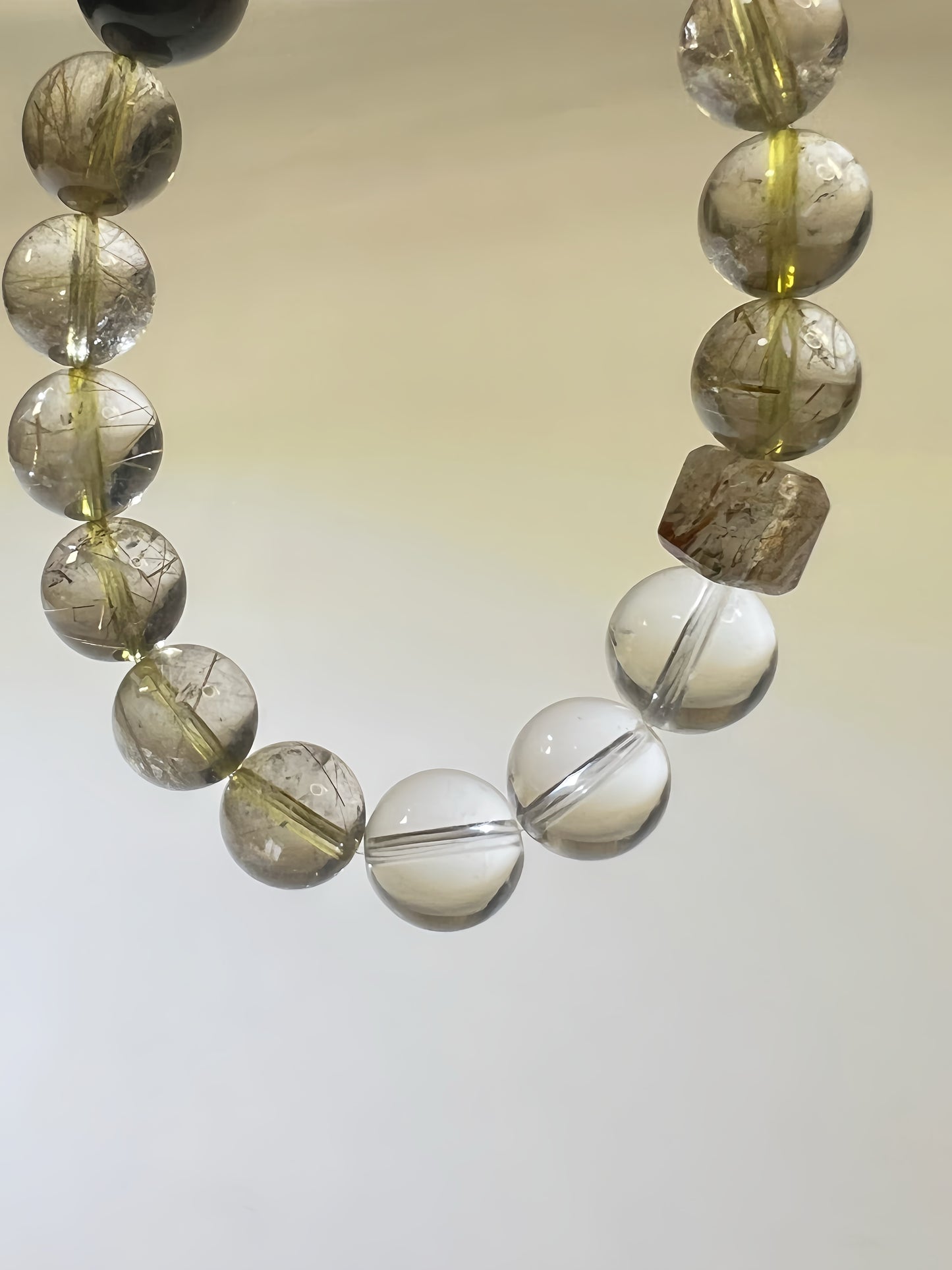 Golden Rutilated Quartz, Clear Quartz & Black Obsidian Bracelet Healing Energy, Chakra Balancing