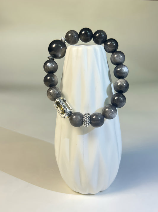 Tibetan Vajra Black Obsidian Bracelet