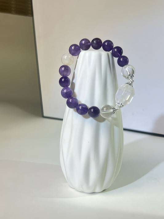 Natural Amethyst & Clear Crystal Bead Bracelet
