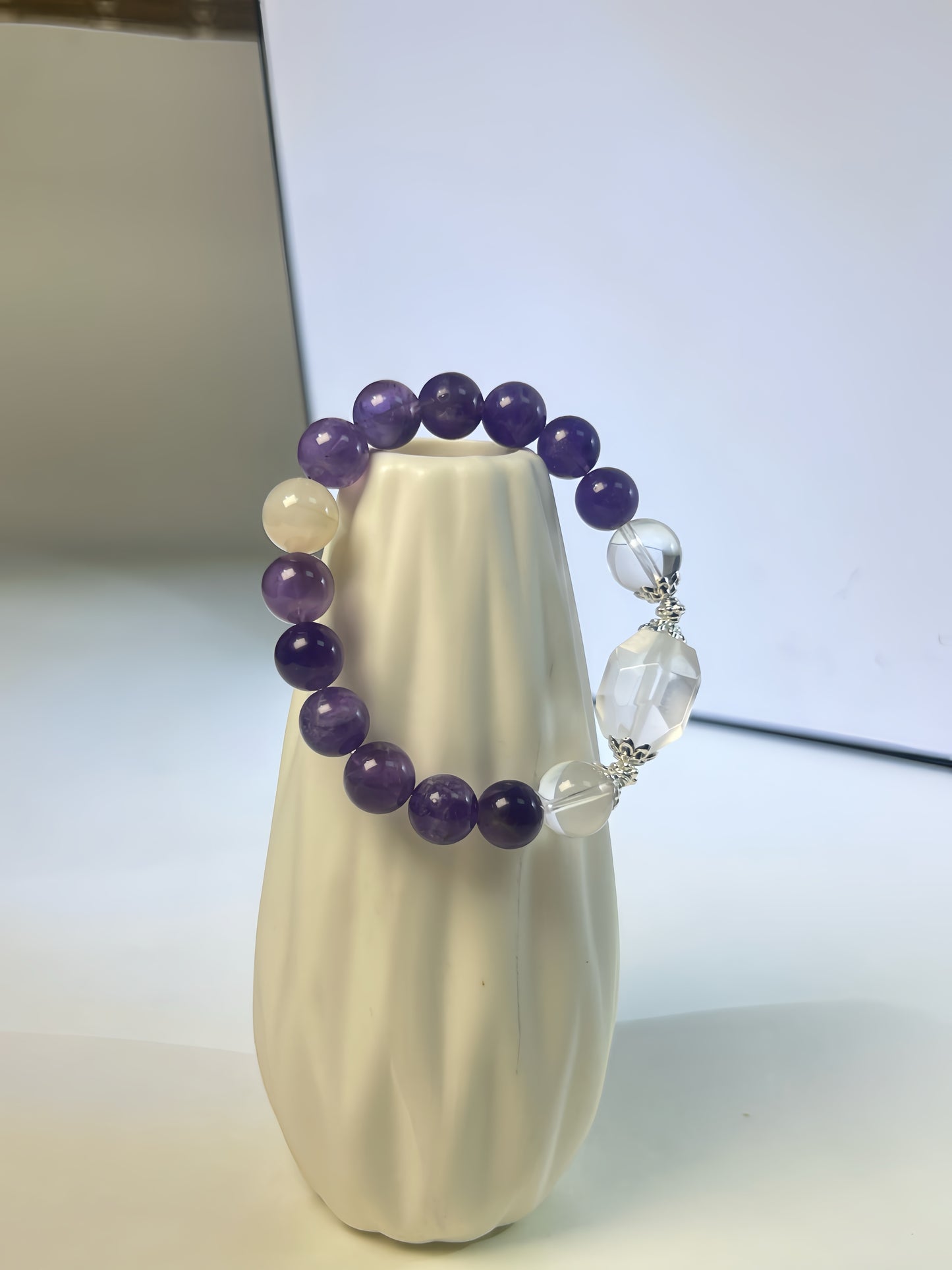 Natural Amethyst & Clear Crystal Bead Bracelet