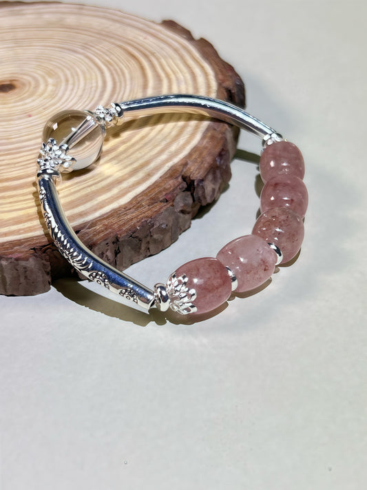 Strawberry Quartz & White Crystal Bracelet - Love, Clarity & Healing Energy