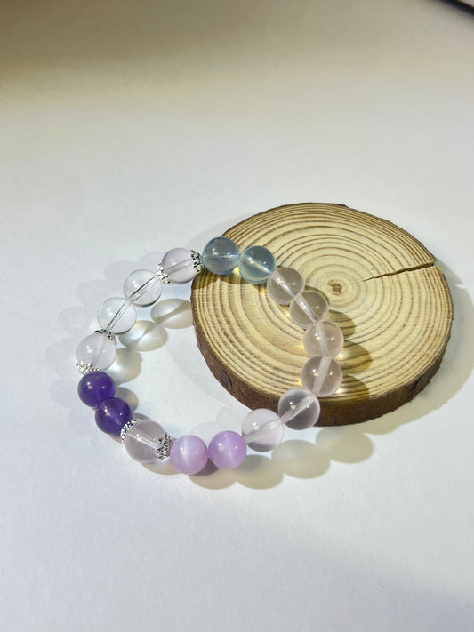Multipurpose Crystal Bracelet: Aquamarine for Courage, Amethyst for Calm, Rose Quartz for Love – Handmade